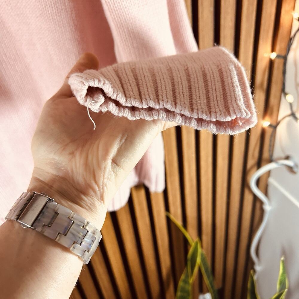 H&M Light Pink Long-Sleeved Sweater in Rib-Knit Cotton with V-Neck Womens Size L - Picture 9 of 9